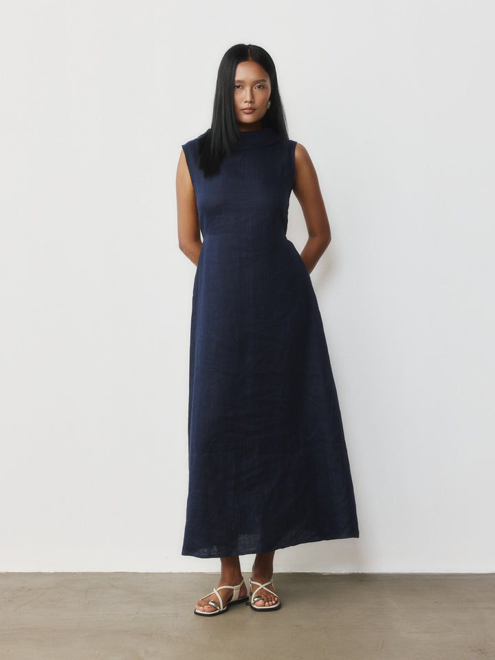 Linen Mock Neck Dress