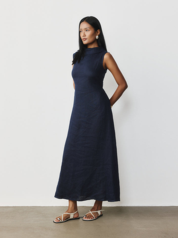 Linen Mock Neck Dress